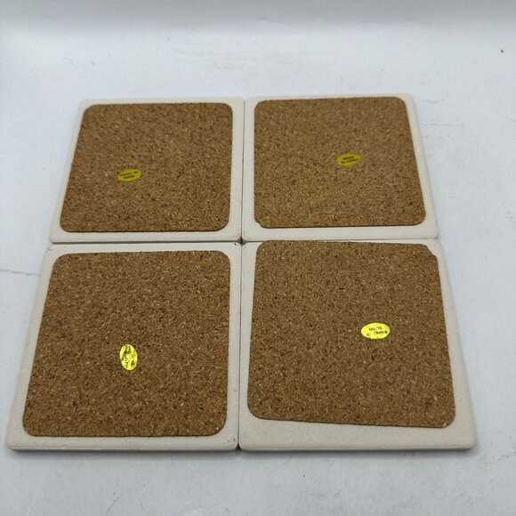 Set Of 4 Vintage Ceramic Tile Coasters With Candy Cane & Peppermint Design - Picture 3 of 4